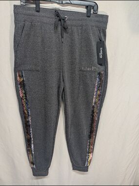 bebe Charcoal Gray Sequin-Trim Joggers